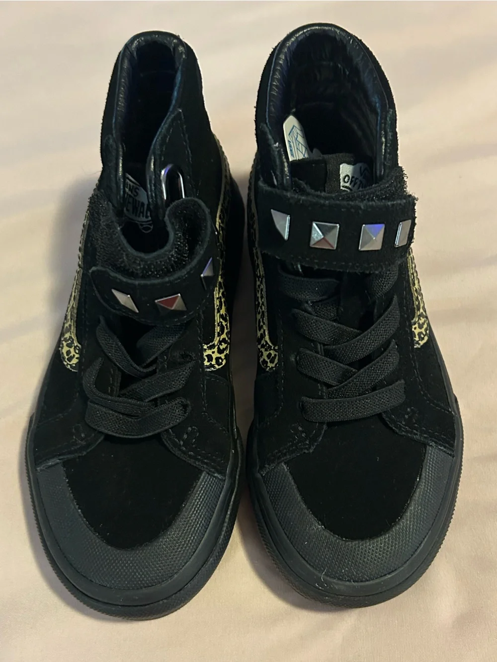 Vans Kids Black High-Top Sneakers with Yellow Leopard Accent